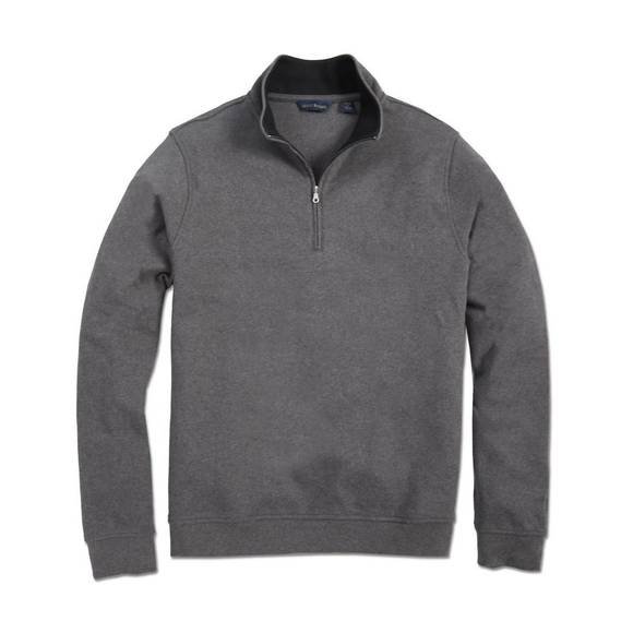 NEW SCOTT BARBER men's pima interlock zip mock in charcoal